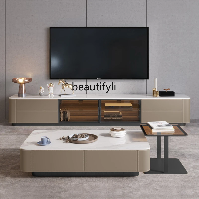 

CXH Modern Nordic Small Apartment Simple Advanced Living Room Low Cabinet Stone Plate TV Cabinet and Tea Table