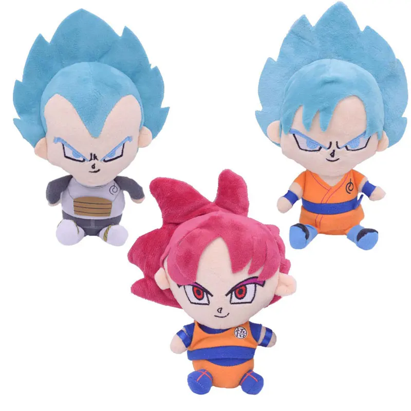 DRAGON BALL Super Saiyan God Plush Toys Kawaii Stuffed Blue Son Goku Vegeta Stuffed Trunks Q Version Plush Doll Children's Gifts