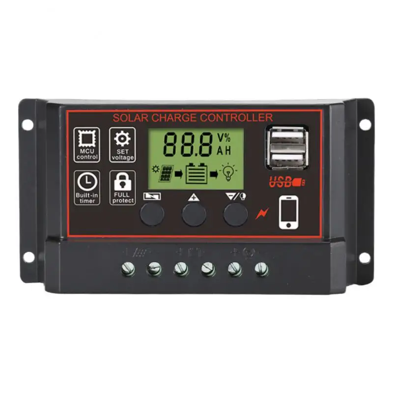 

12v/24v Auto Panel Battery Regulator 10a 20a 30a Solar Ventilation Systems Intelligent Lcd Display Pwm Solar Dual Usb Charging