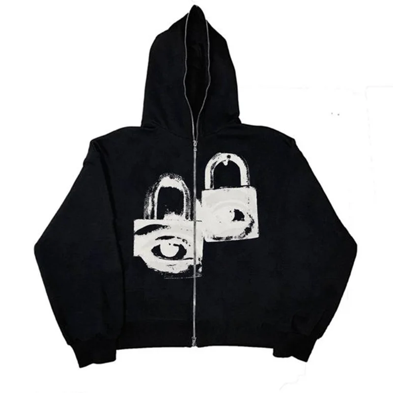 

Harajuku printed zip-up shirt Y2K hip-hop street retro gothic punk with hoodie men and women rock sports long-sleeved jacket
