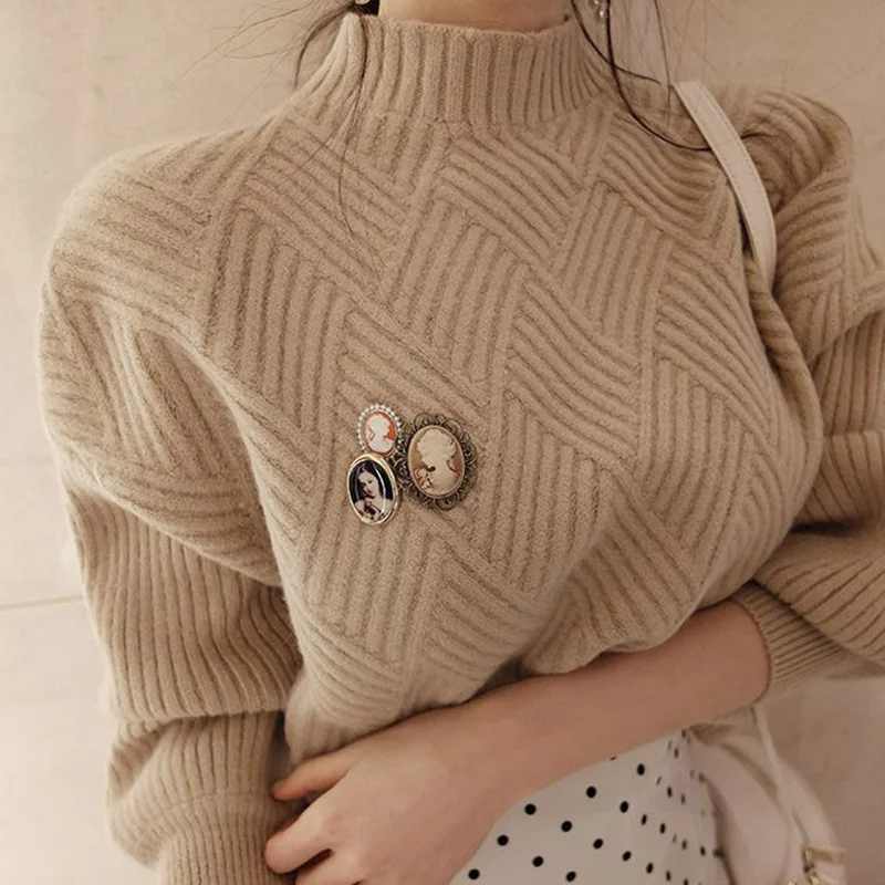 

Thick Oversize Sweater Women Jumper Khaki White 2021 Autumn Winter Wool Cashmere Warm Clothes Pull Femme Hiver Knitted Pullover