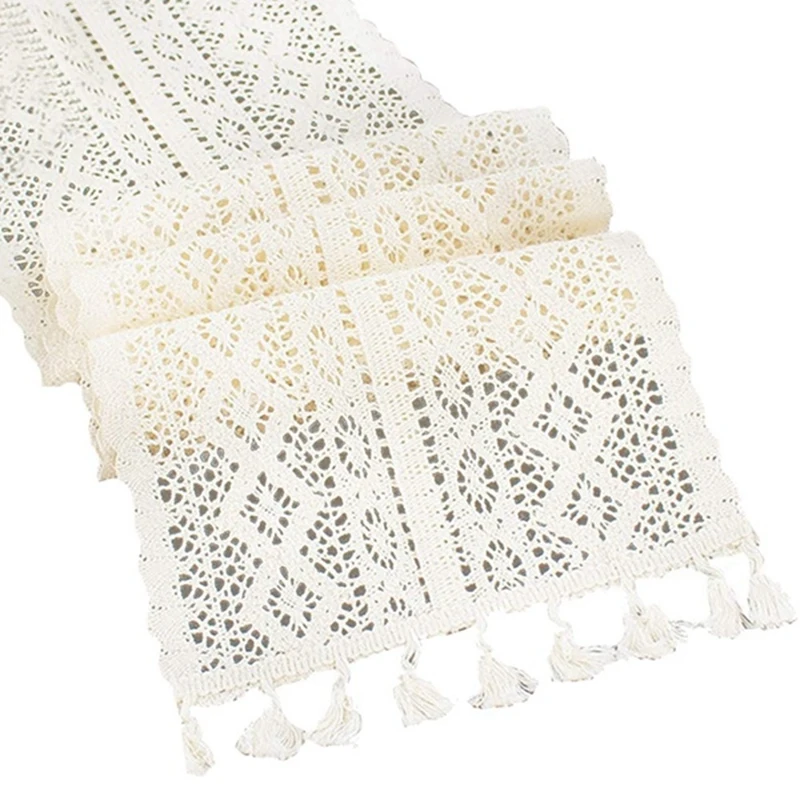 

Macrame Table Runner,Cotton Crochet Vintage Table Runner With Tassels,For Wedding Dining Table,Bohemians Style(24X160cm)