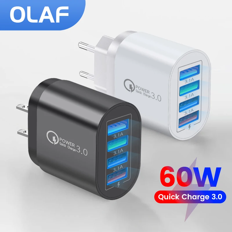 

OLAF 60W USB Charger Fast Charging 4USB Charger Quick charge 3.0 For iPhone 14 13 Pro Xiaomi Samsung Fast Mobile Phone Chargers
