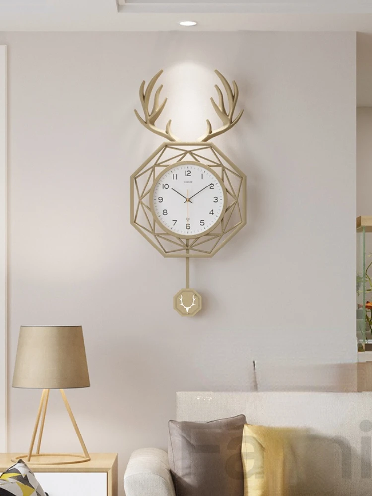 

Nordic Large Wall Clock Pendulum Hanging Deer Luxury Silent Creative Digital Wall Clock Living Room Reloj Pared Home Decoration