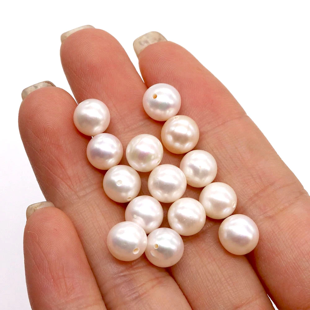 100% High Quality Natural Freshwater Pearls Beads Round Half Hole Loose Beads for DIY Fashion Jewelry Making Earrings Supplies