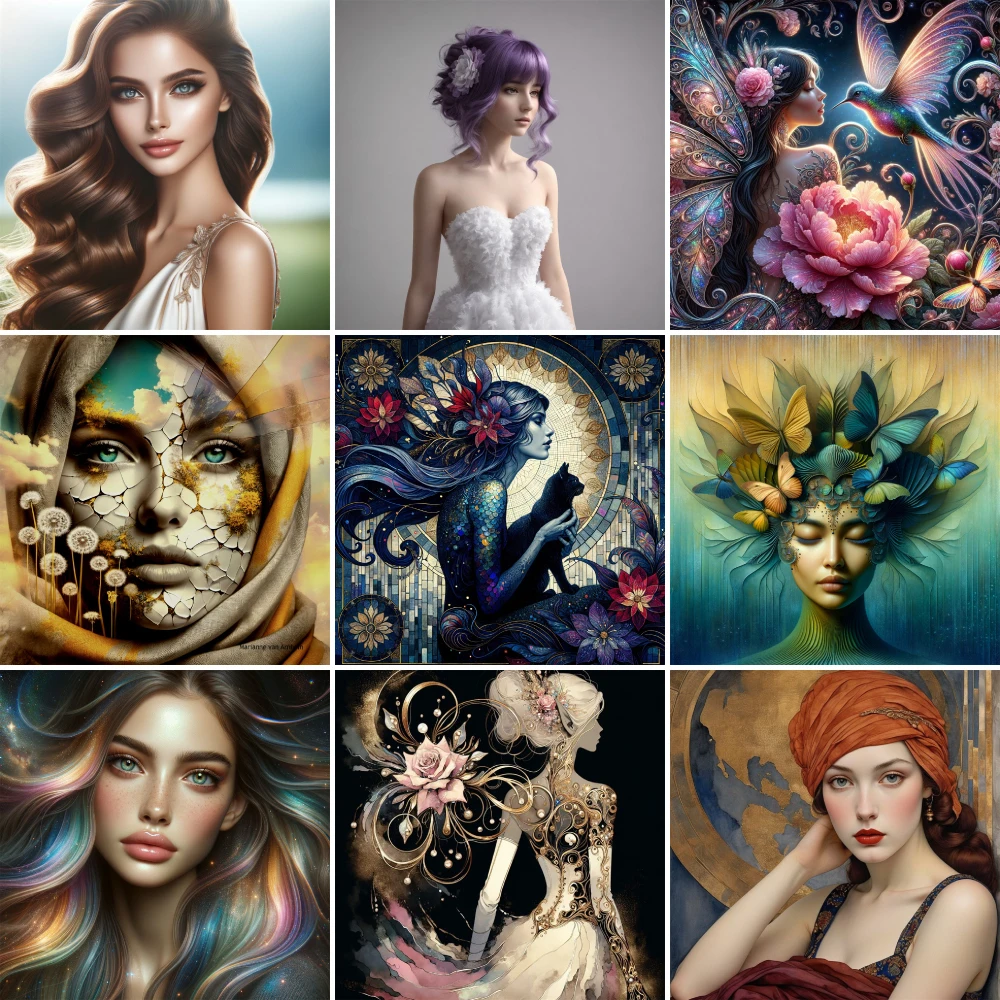 ść portret dziewczyny kwiaty tkanina z nadrukiem wzory haftu krzyżykowego haft dziewiarski rękodzieło Home Decor magiczna biżuteria