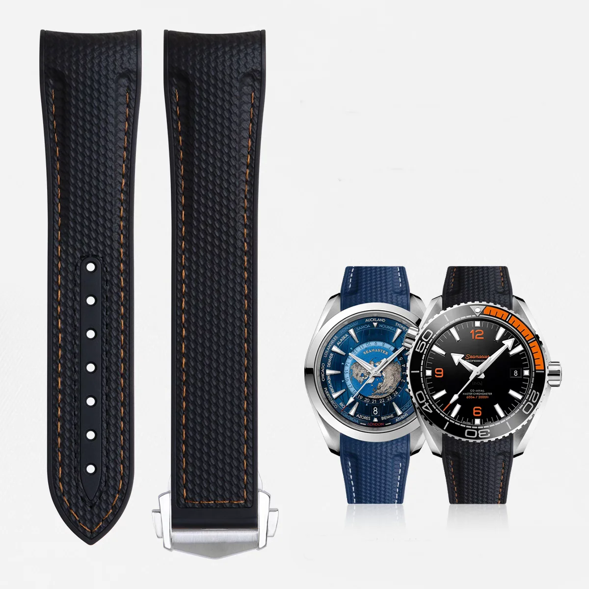 Фото ‌ Фторэластомер FKM 21мм ‌   Ремешок для часов Arc ‌   Для Omega Seamaster Planet Ocean 600M четверть оранжевый браслет тканый браслет 43,5 №3