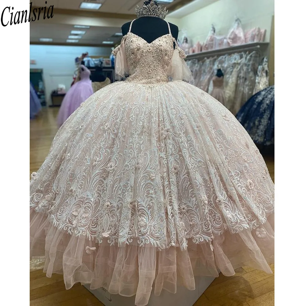 

Праздничные платья Quinceanera 15, официальное платье с аппликацией Handlemake, цветочное Тюлевое платье принцессы с открытыми плечами, бальное платье...