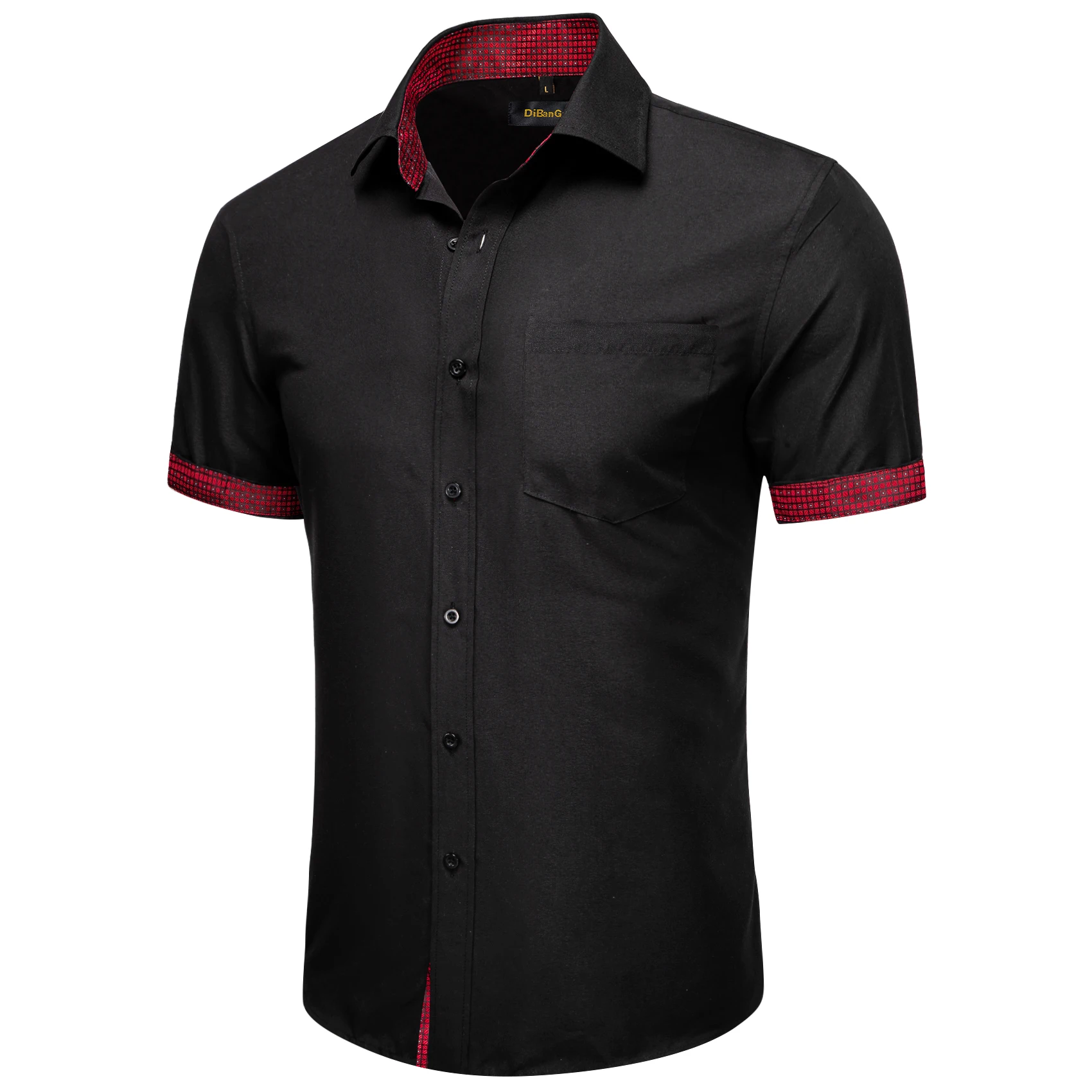 Summer Man Shirt Luxury Short Sleeve Dress Shirts For Men Black Patchwork collar Male Party Shirt Button Up Tops Solid T-shirt