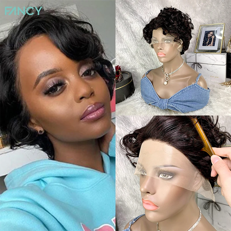 Fancy Short Pixie Cut Human Hair Wig Brazilian Curly Lace Front Wig Blonde Lace Front Wig Human Hair Cheap Wigs for Black Women