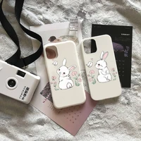 cute rabbit cartoon phone case candy color for iphone 6 7 8 11 12 13 s mini pro x xs xr max plus
