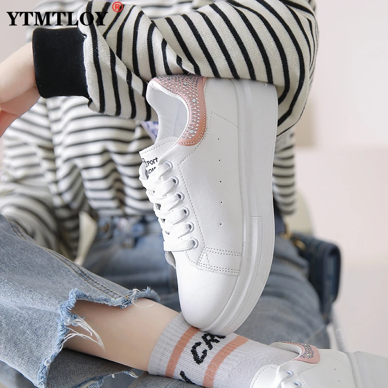 

Women's White Shoes Casual Summer Sneakers Lady Fashion Comfortable Style Flat Rubber Sole Breathable Sport Shoes Bling