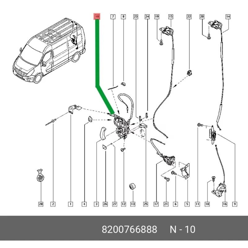 Замок задней правой двери для NV400 8200766888 906123257R 9161610166 9050200Q0K дверной замок в сборе