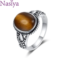 silver color rings oval natural moonstone tiger eye rings for men women gifts trendy jewelry wholesale dropshipping