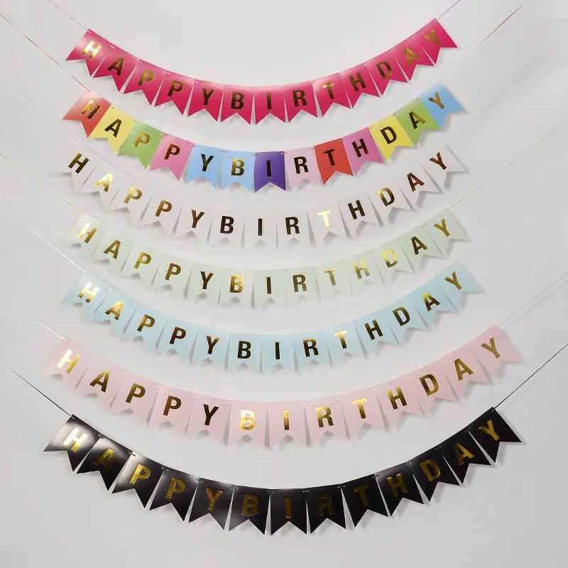 

Happy Birthday Banner Paper Bunting Banners Pulling Flags DIY Party Decoration Boys Girl Baby Shower Supplies Decor Gift