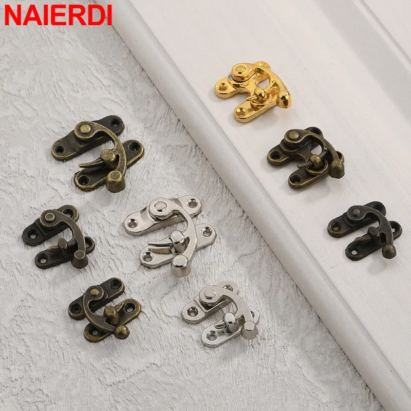 

NAIERDI 20 Pieces Antique Latch Bronze Tone Jewelry Box Hasp Horn Lock Wood Box Latch Hook Clasp Decorative Cabinet Padlock