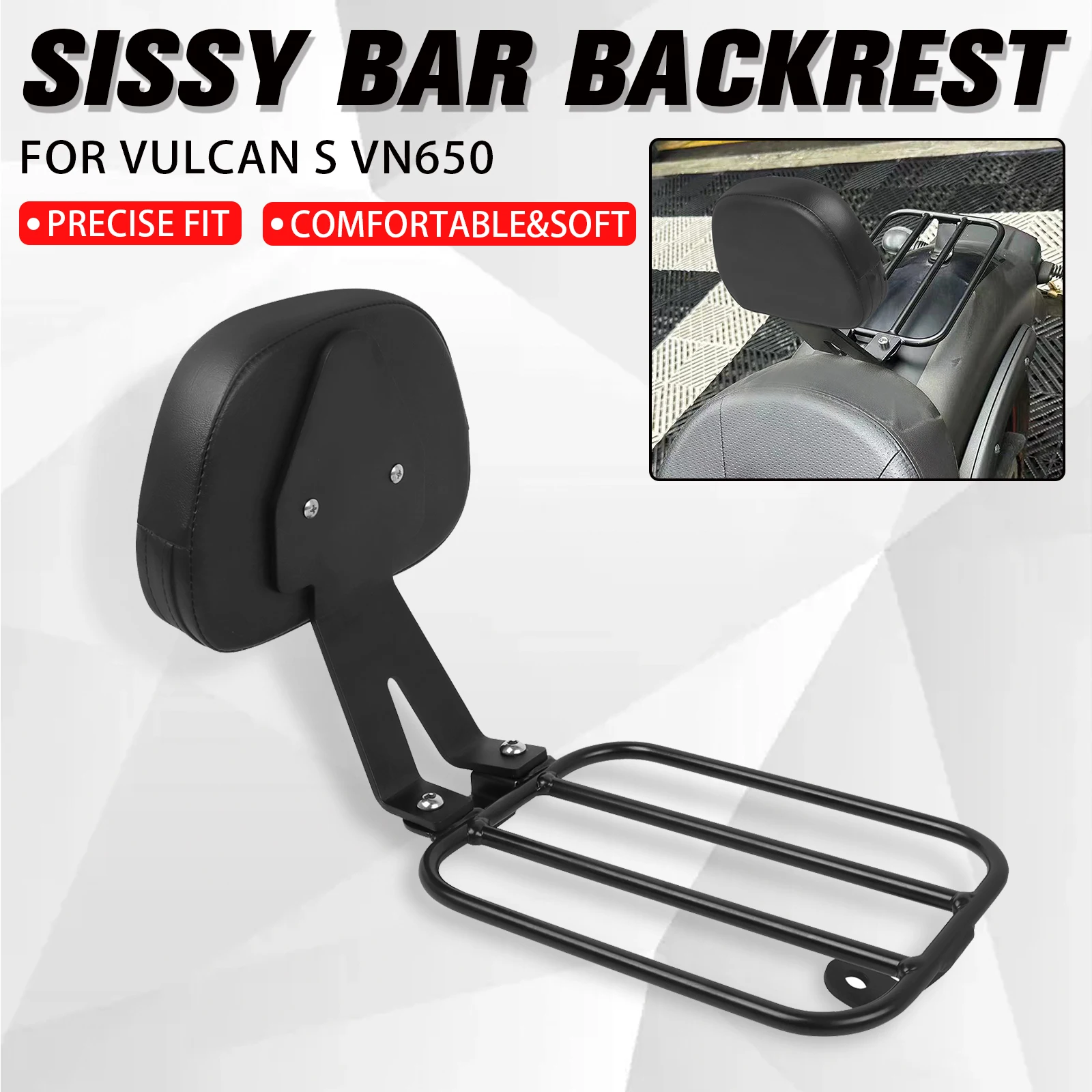 

Motorcycle Luggage Rack Carrier Rear Passenger Detachable Backrest Sissy Bar For Kawasaki Vulcan S 650 VN650 EN650 2015-2023