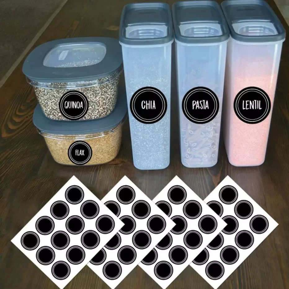

60pcs Round Shape Label Stickers Mason Jars Spice Bottle Pantry Food Storage Stickers Waterproof Reusable Blackboard Stickers