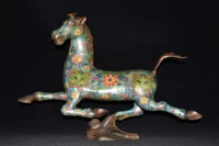 23 tibetan temple collection old bronze cloisonne enamel horse stepping on flying swallows gather fortune ornament town house