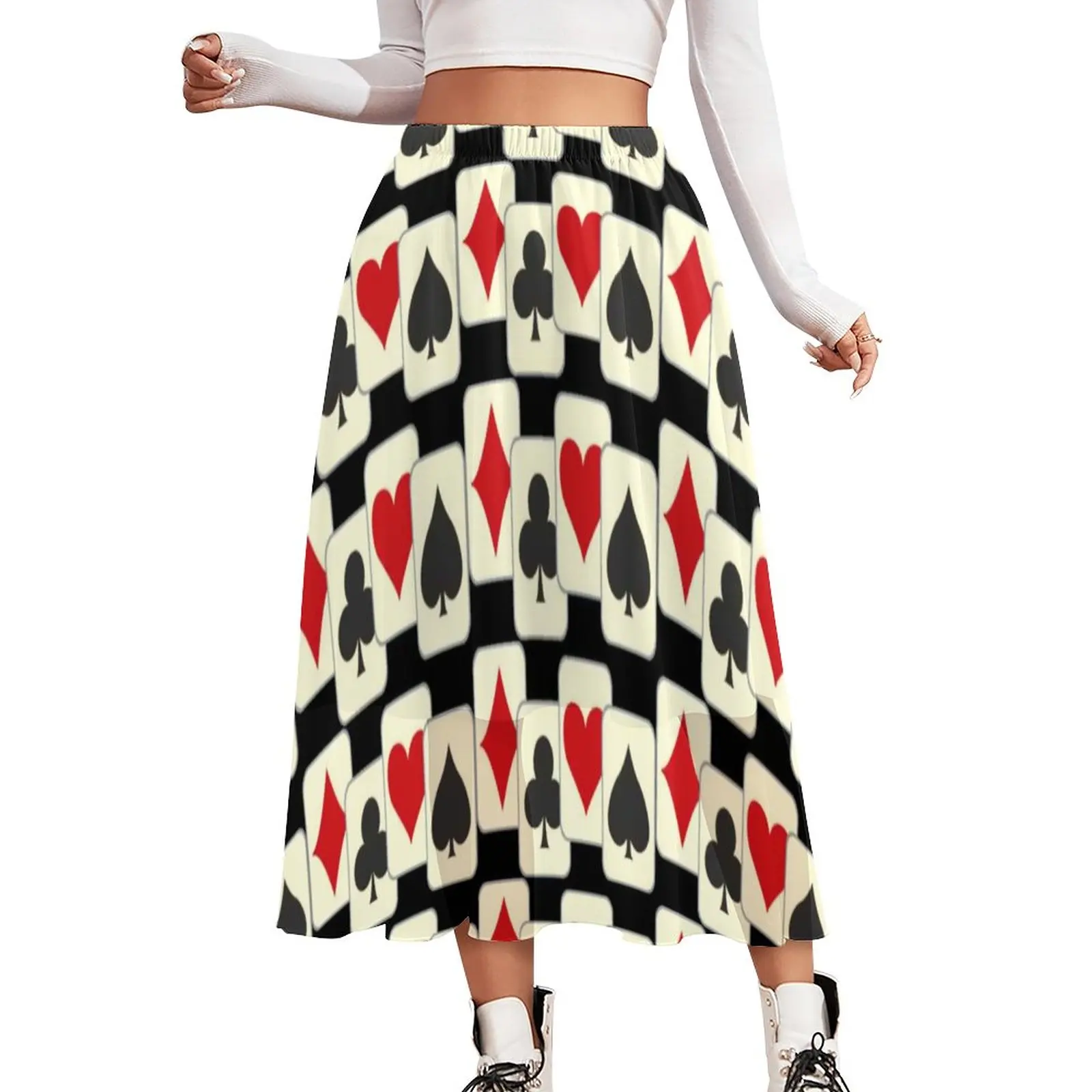 

Poker Quartet Skirt Playing Cards Print Vintage Long Skirts Women Casual Skirt Elastic Waist Street Wear Clothes Plus Size 3XL