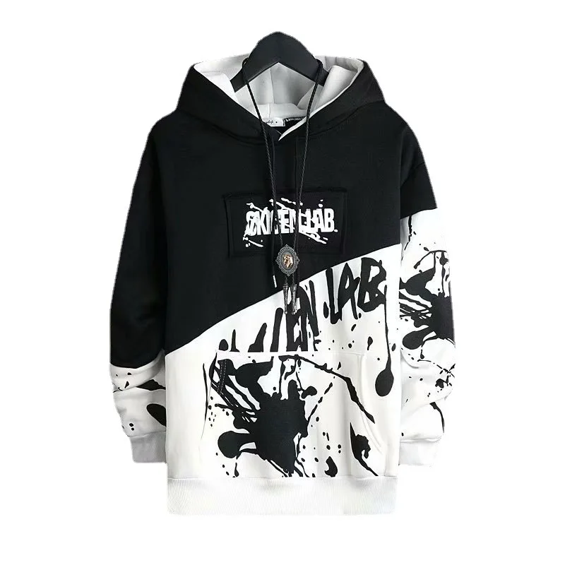 

2023 Spring and Autumn Ink Splash Hooded Sweater Men Trend Long Sleeve Top New Loose Jacket Tide Brand Hoodies Japanese Hip Hop