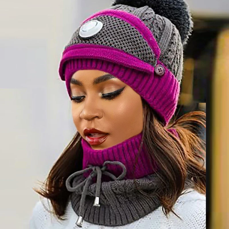 Winter Knitted Beanie Hat Thick Warm Windproof Cold-proof Face Shield Caps Three-piece knitted Hats Bonnet Outdoor Riding Suits