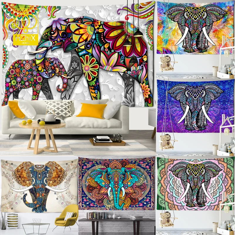 3D Elephant Tapestry Bohemian Hip Hop Wall Hanging Bedroom Dorm Background Fabric Tapestries Aesthetic Printed Home Decoration