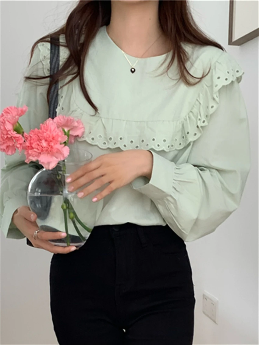 

Alien Kitty Loose Blouses Ruffles Sweet Women Stylish Hot Casual Spring 2022 Age-Reducing Chic All Match Elegant Slim Tops
