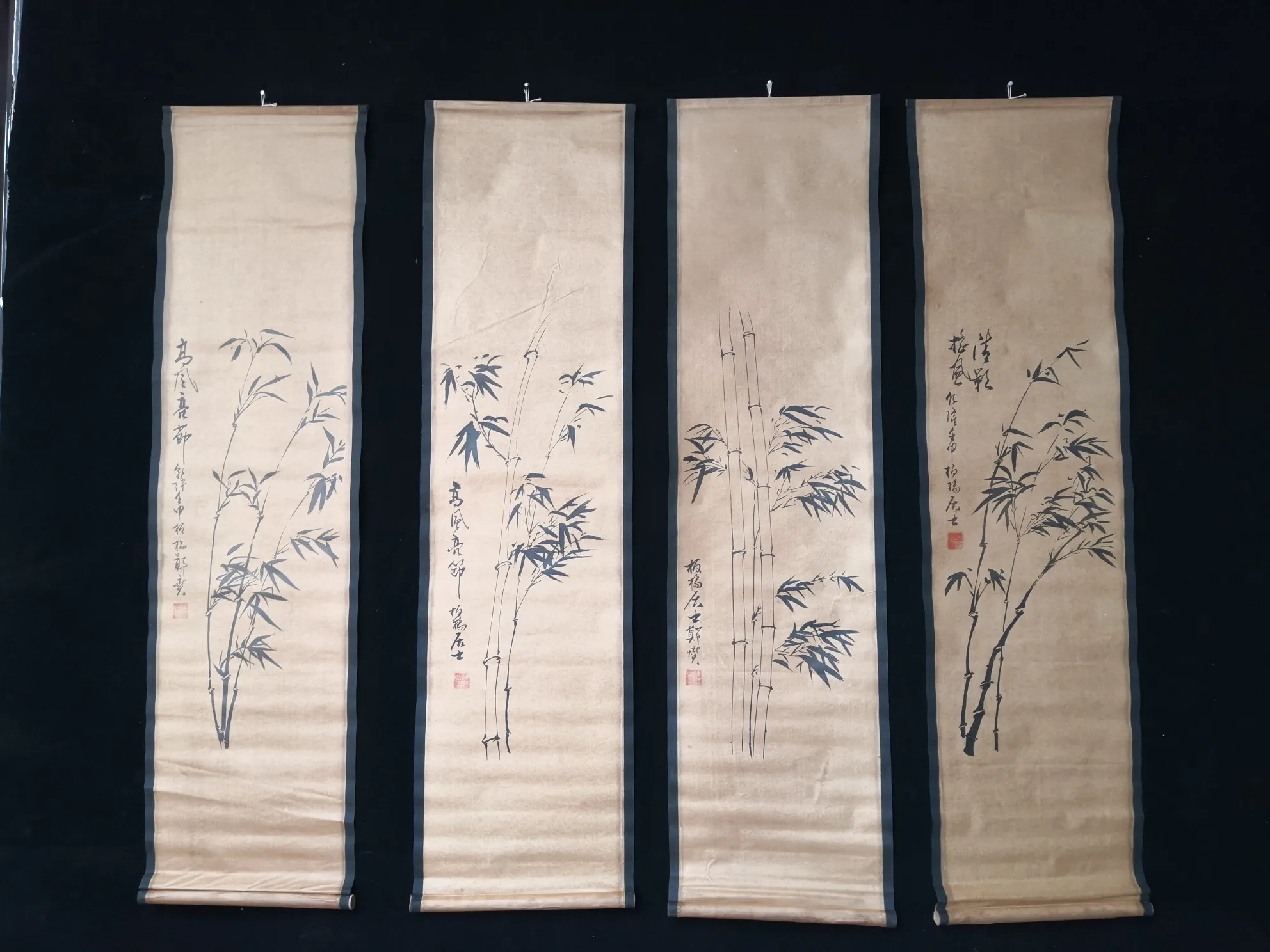 

China Collect Exquisite Central Four Scroll Bamboo Word Paintings Handicraft Home Decoration