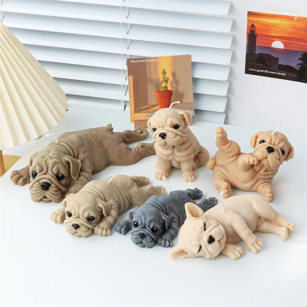

3D Dog Silicone Candle Molds Shar Pei Puppy Soap Chocolate Cake Baking Fondant Moulds Lying Golden Retriever Dog for Gift