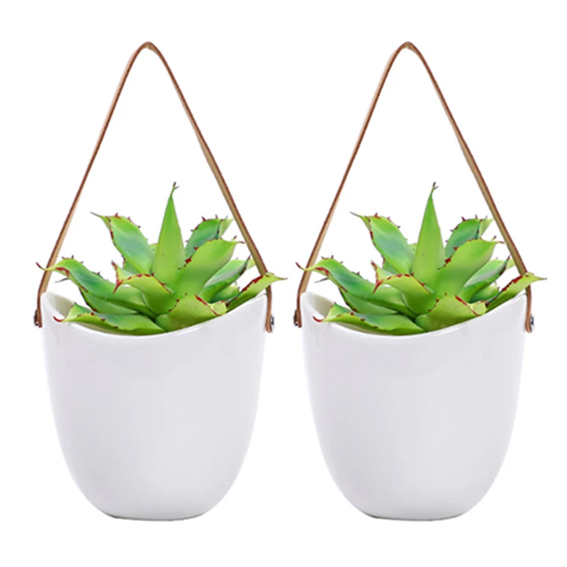 

New 2PCS Wall Planters White Ceramic Plant Pot Set Large Indoor Outdoor Flower Pots Succulent Plant Vase Wall Decor