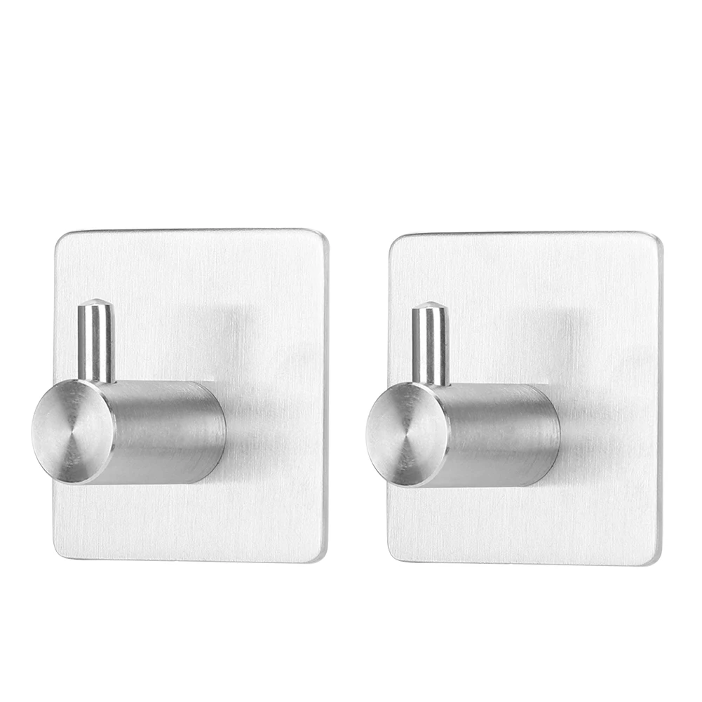

2Pcs 304 Stainless Steel Punch-Free Self-Adhesive Coat Clothes Towel Hooks for Kitchen Bathroom Bedroom