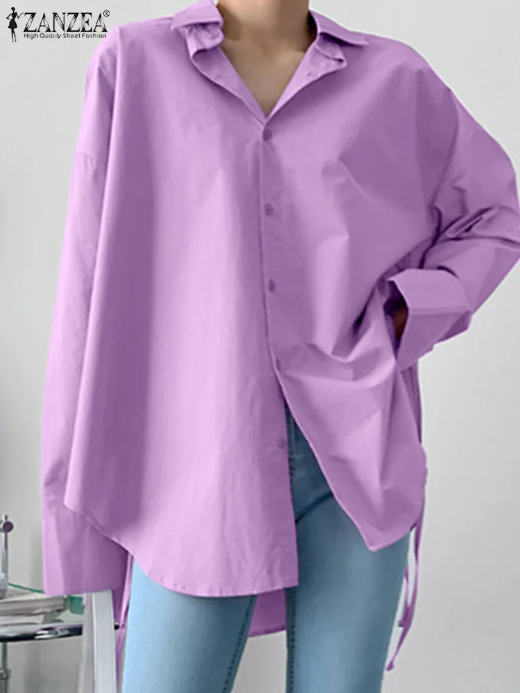 

2022 ZANZEA Solid Long Sleeve Blusas Women Oversized Lapel Shirt Spring Autumn Irregular Hem Blouse Casual OL Tops Korean Camisa