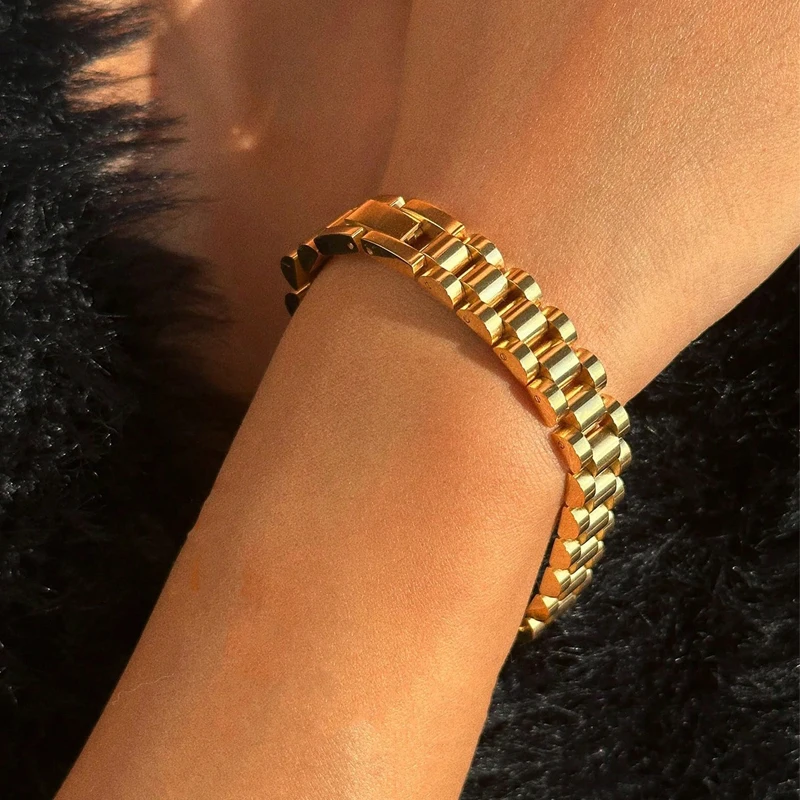 Роскошный браслет FEEHOW золотого цвета с микропаве из фианита подходящий для