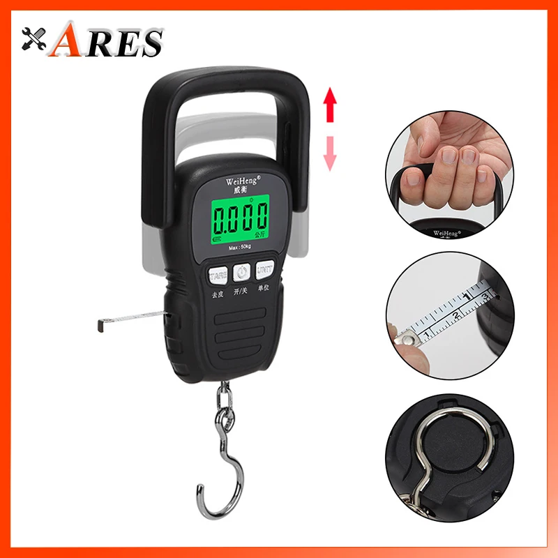 

Digital Electronic Scale Portable Hanging Kitchen Scale High Precision Backlight Weight Scale with 1.5m Retractable Tape Measure