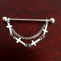 stainless steel chain industrial piercing ear barbell helix cartlidge piercing ear pierc 14g gauge long rod industrial earrings