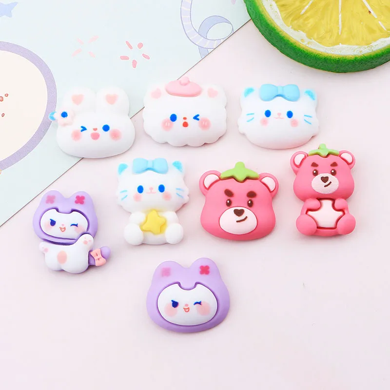 

10 Pcs New Cute Mini Kawaii Animal Rabbit, Bear, Cat Flatback Resin Cabochons Scrapbook Diy Party Decor Crafts Accessories N17
