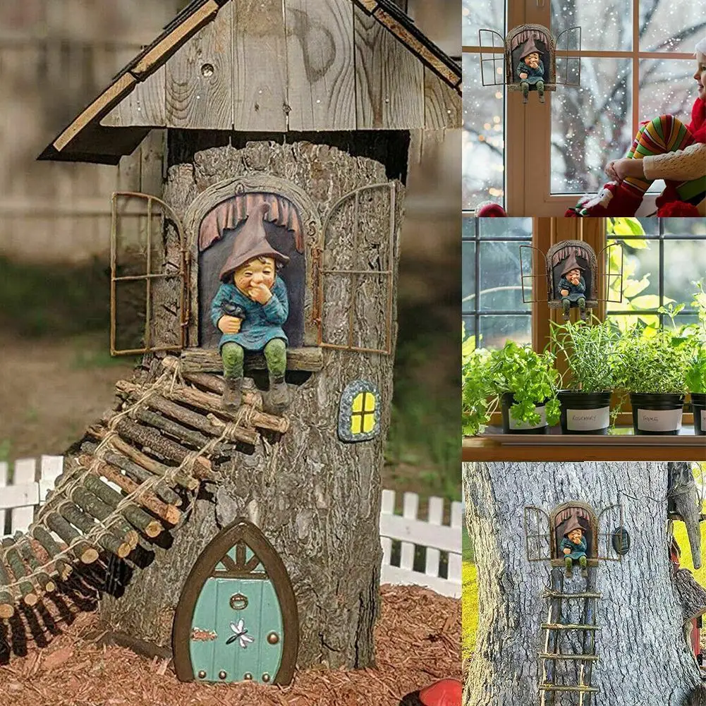 

Elf Out The Door Tree Hugger-garden Ornament Tree Decor Outdoor Yard Figure Garden Novelty Art-tree Sculpture Garden Decora P3t1