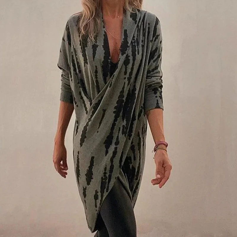 

Женский трикотажный свитер с чернильным принтом, повседневный Свободный пуловер с длинным рукавом и глубоким V-образным вырезом