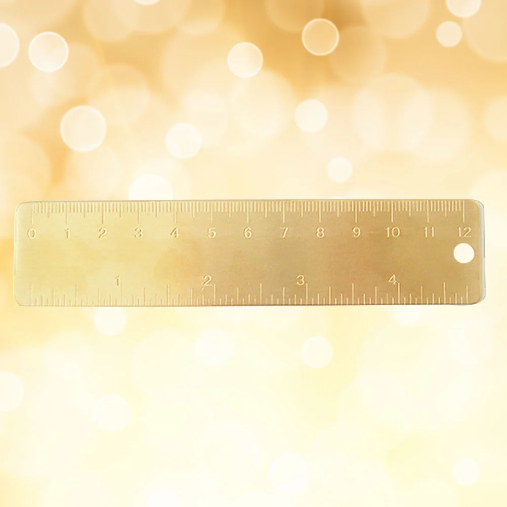 

1PC Mini Retro Brass Ruler Engraved Handy Straight Scale Ruler with Round Hole