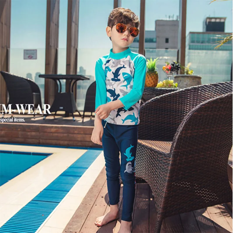

New Children's Swimsuit Boys Long-sleeved Split Dolphin Sunscreen Swimsuit BabyChildren's Long Swimming Trunks