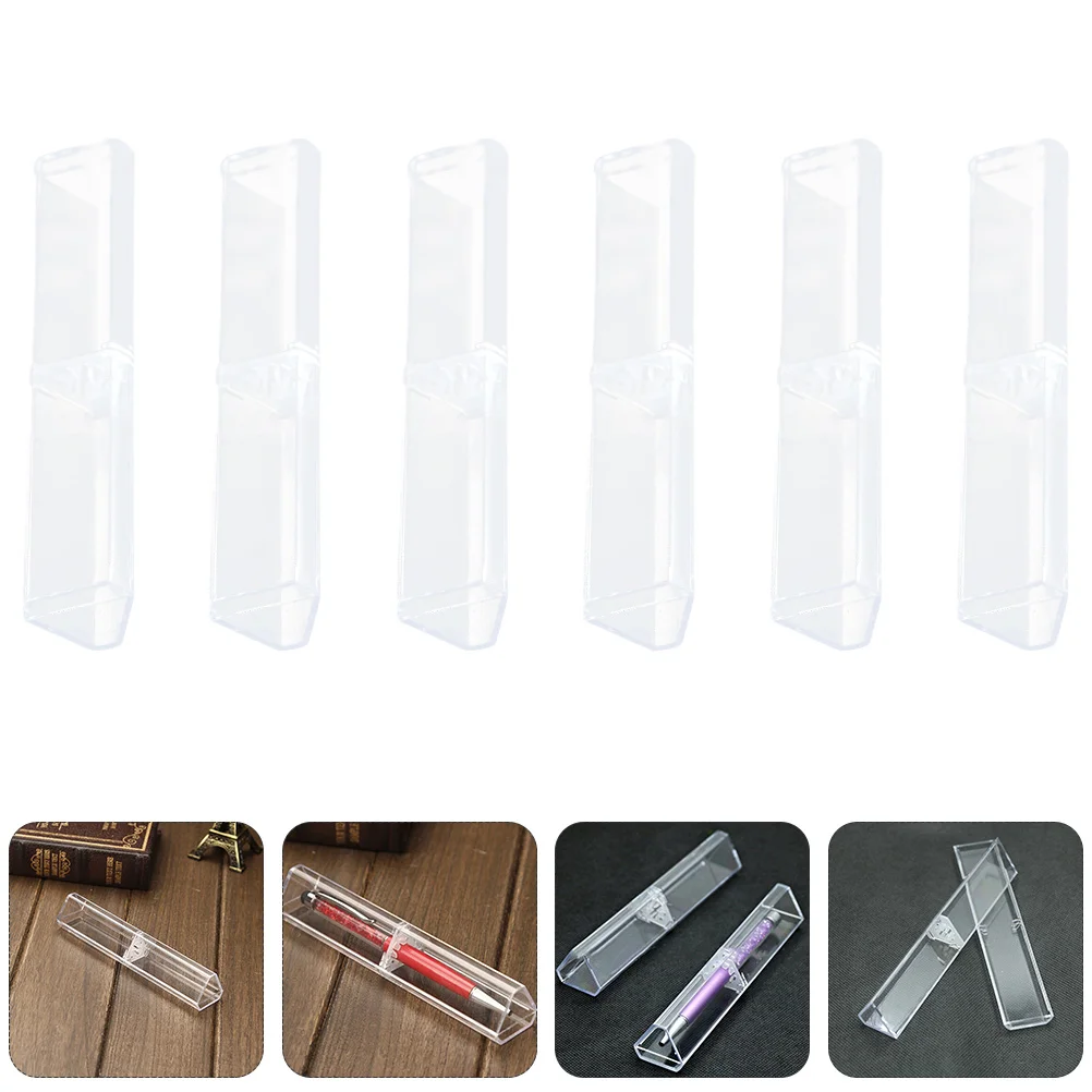 

6 Pcs Acrylic Clear Ballpoint Pen Gift Box Transparent Case Plastic Stationery Storage Case Pen Storage Case