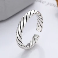 original 925 sterling silver womens rings vintage pure hand woven twist thread opening adjustable ring fine luxury jewelry s925