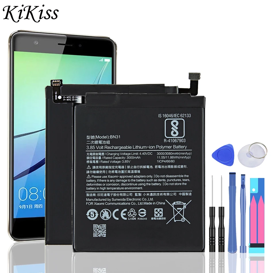 

Сменный аккумулятор BN31 для Xiaomi Mi 5X, Mi5X, A1, MiA1, Redmi Note 5A, Redmi Y1 Lite, S2, Y2, батареи для телефонов 3080 мАч
