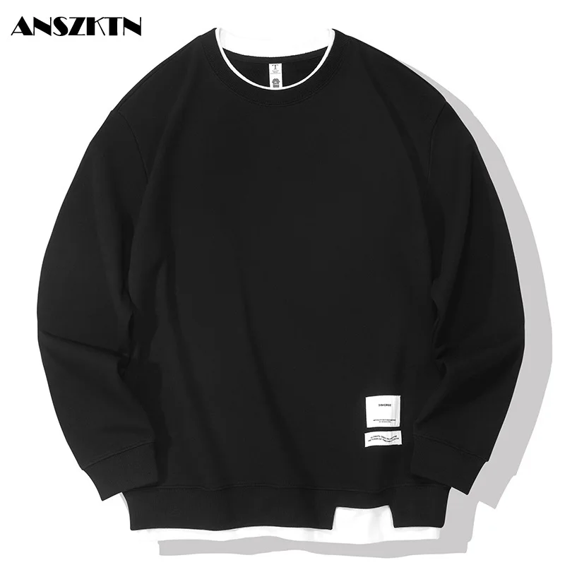 

ANSZKTN Men Oversize Spring Fall 350g 100% cotton heavy loose round neck pullover hoodie sweatshirt
