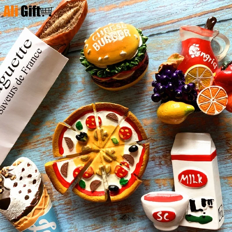 

Fashion Food 3D Home Decoration Milk Pizza Hamburger Juice Fridge Refrigerator Magnet Sticker Decore Kawaii Magnet