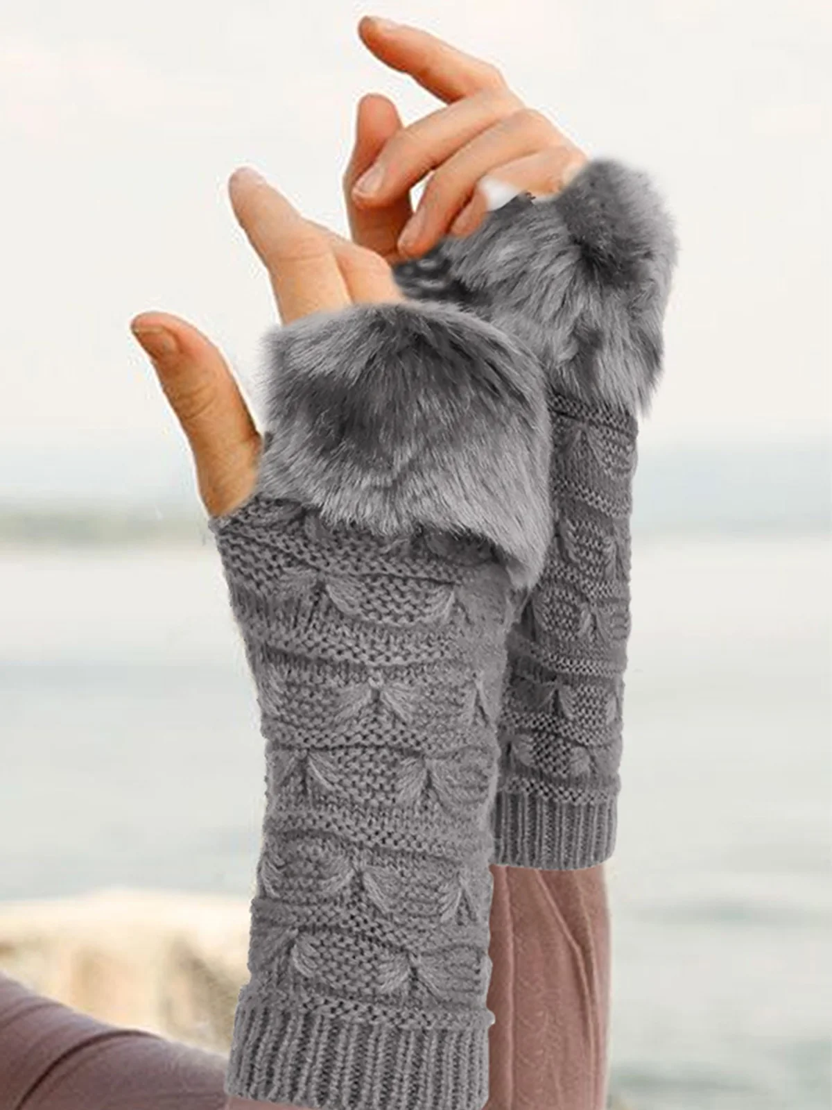 

1 Pair Warm Fingerless Fluffy Knitted Gloves Women Short Gloves Hollow Out Ladies Girls 80s STYLE Hen Night Party Wear Gloves