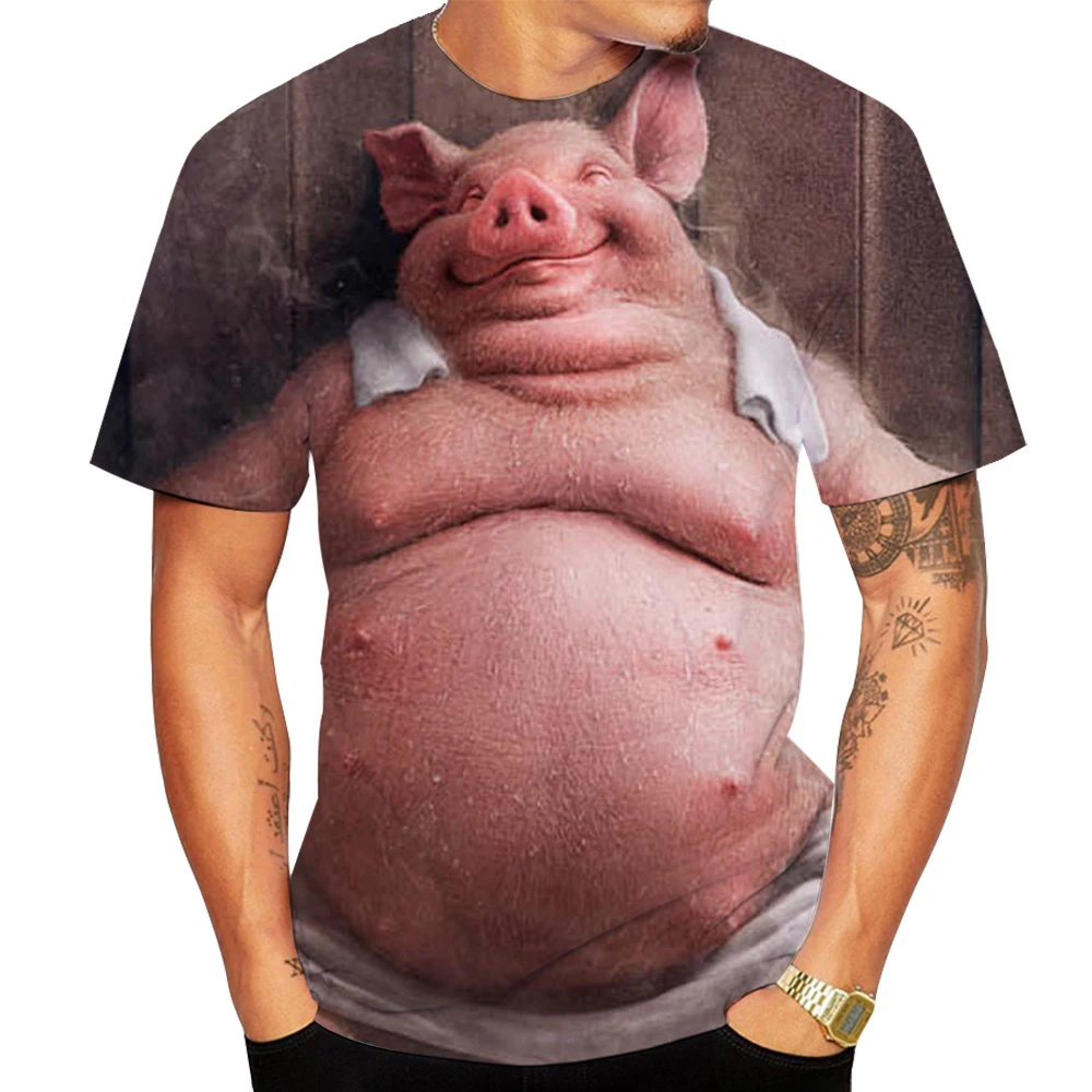 

Animal Pig Print Men's T-shirts Summer Funny Piggy Polyester Cool Round Neck Short Sleeve Tees Shirt for Men Loose Top Oversized