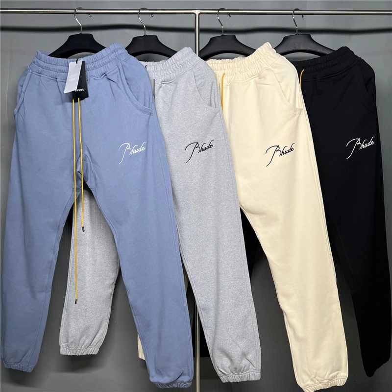 RHUDE Trousers Men Women 1:1 Casual Cotton Terry Embroidered Logo Rhude Oversized Sweatpants Joggers