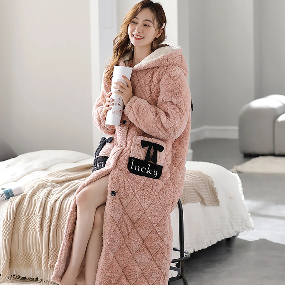 

Милое женское платье, зимние фланелевые халаты для женщин, 3-слойная теплая суперплотная длинная одежда, ночное платье, Ночная одежда